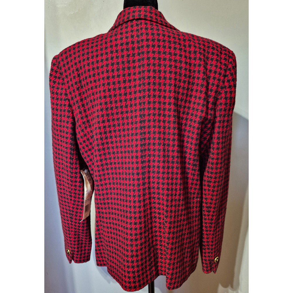 Vintage Chaus Red Black Houndstooth Wool Blend Blazer Jacket NWT Size 16 - Picture 2 of 6